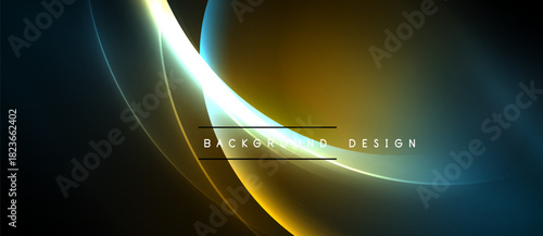 Abstract design features flowing lines, vibrant colors. Dark background emphasizes bright curves, creating dynamic visual effect.