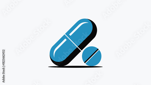 Blue pill and tablet vector illustration minimalist flat design healthcare and pharmaceutical concept isolated on white background
