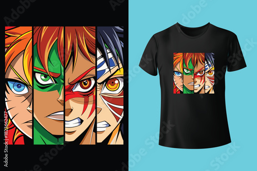 Stylish anime character portrait against a vibrant color split.