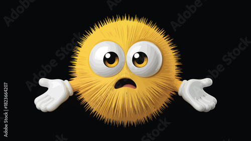 Confused yellow cartoon character with outstretched arms a funny and expressive mascot isolated on black background