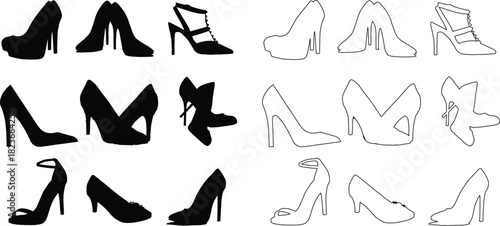 High Heel Shoes Silhouettes and Outlines Collection