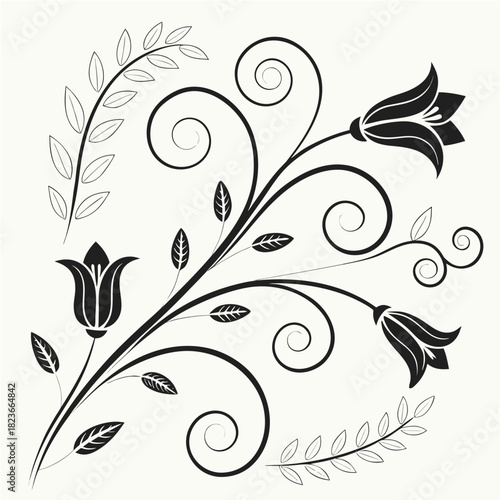 Elegant Ornament Collection: An exquisite assortment of black, swirling, stylized ornament designs, capturing the essence of refined grace and artistic charm.	