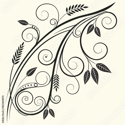 Elegant Ornament Collection: An exquisite assortment of black, swirling, stylized ornament designs, capturing the essence of refined grace and artistic charm.	