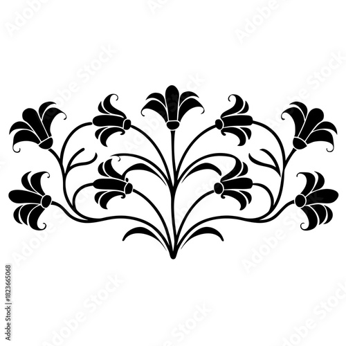 Elegant Ornament Collection: An exquisite assortment of black, swirling, stylized ornament designs, capturing the essence of refined grace and artistic charm.	