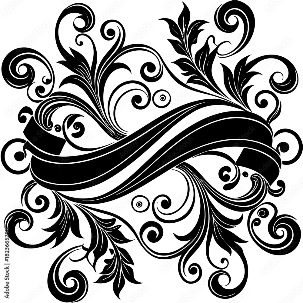 Fototapeta premium Elegant Ornament Collection: An exquisite assortment of black, swirling, stylized ornament designs, capturing the essence of refined grace and artistic charm. 