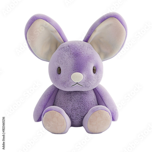 Adorable bunny plush character in light lavender pastel tones, modern 3D render for baby, kids, and gift themes, white background