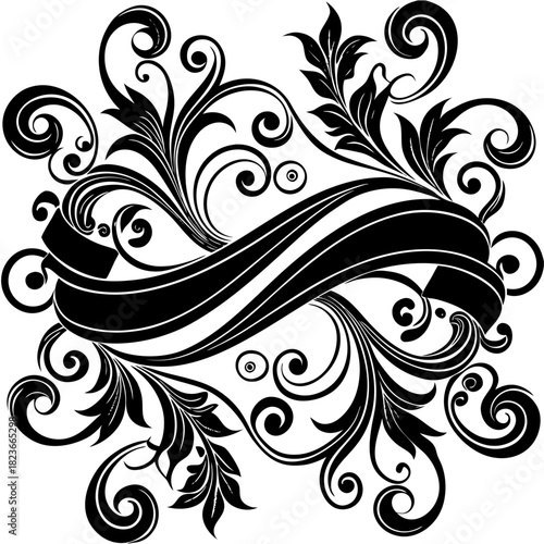 Elegant Ornament Collection: An exquisite assortment of black, swirling, stylized ornament designs, capturing the essence of refined grace and artistic charm.	