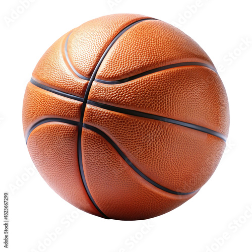 Close up of a classic orange basketball with black lines isolated on transparent background