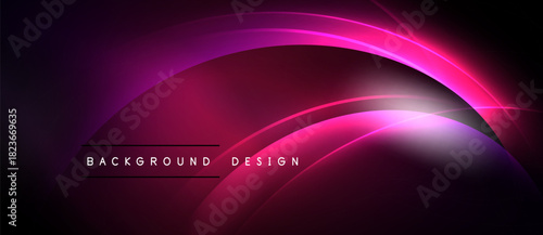 Abstract background features flowing curves, vibrant magenta hues, dark shades. Modern design evokes energy, dynamism, sleekness.