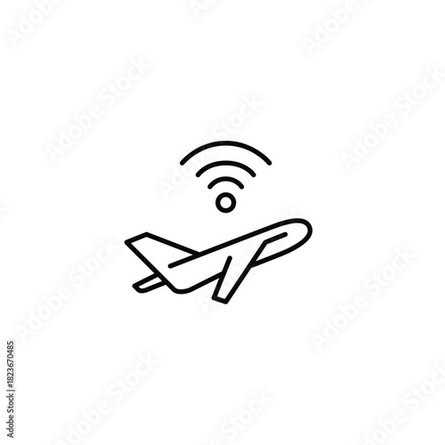 Airplane taking off and wi-fi. Inflight navigation and internet access. Pixel perfect, editable stroke vector icon