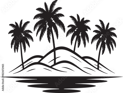 Palm Tree Island Reflection Silhouette Design