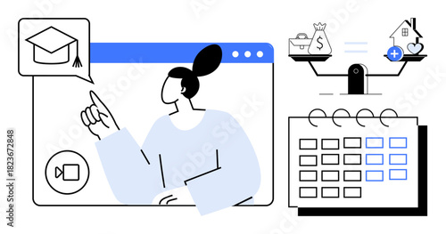 Online education concept. Online education combined with personal finance and planning visuals. Online education supports learning while balancing financial goals effectively. Ideal for education