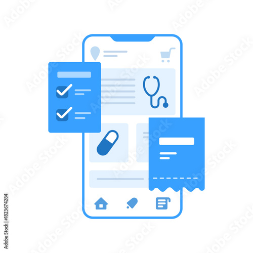 Mobile screen of business concept for online pharmacy application.