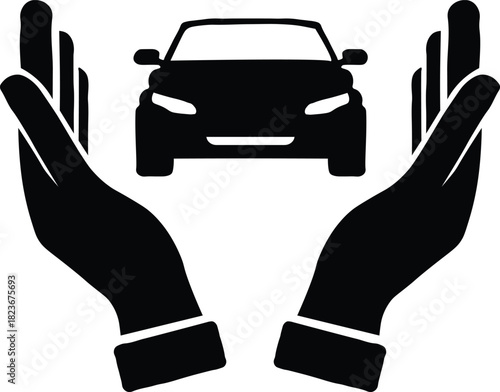 Hands protecting a car, concept of vehicle insurance or safety