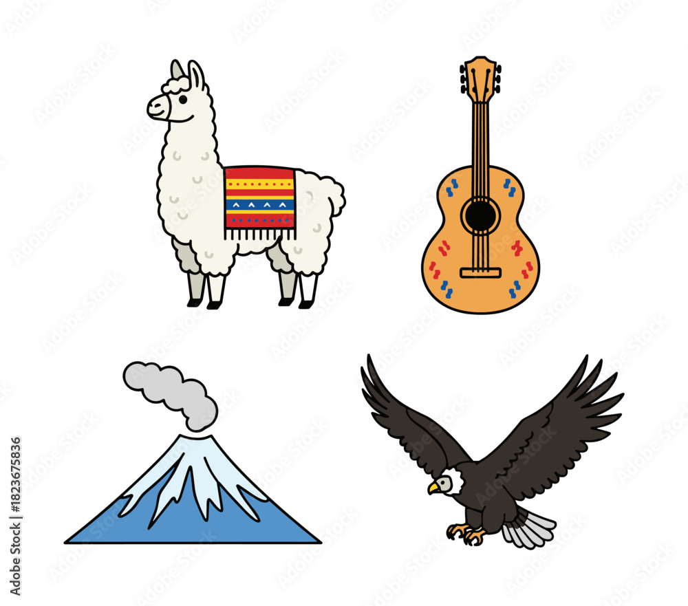 Obraz premium South American culture icons with llama and condor