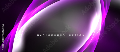 Abstract purple waves create dynamic background. Smooth gradients, elegant design, modern aesthetic. Minimalist text overlay present.