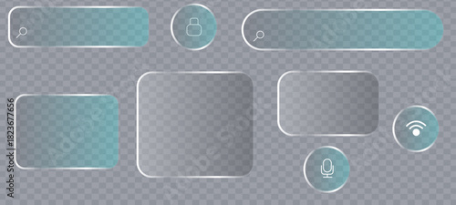 Liquid glass smartphone interface isolated. White ui light frame square and circle banner with shine stroke. set of vector banners