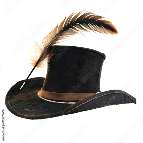Steampunk Top Hat with Feathers isolated on transparent background