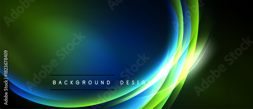 Abstract vibrant background. Smooth curves blend green, blue hues. Modern design evokes energy, motion, depth. Text reads background design.