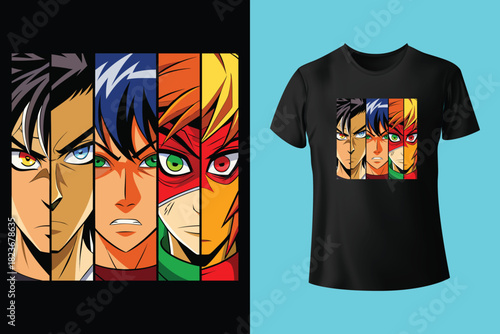 vibrant anime style artwork featuring split face with contrasting red and blue hair, symbolizing duality and complementary colors.