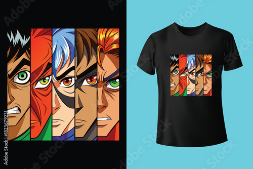 vibrant anime style artwork featuring split face with contrasting red and blue hair, symbolizing duality and complementary colors.