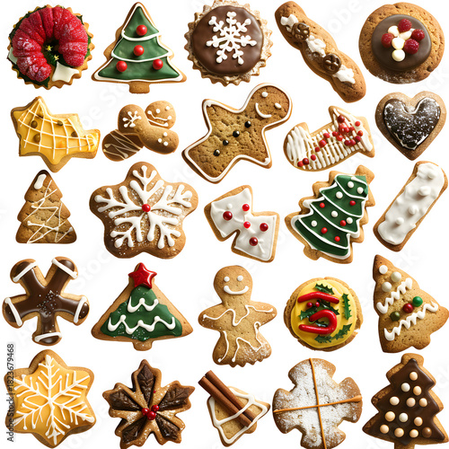 Assorted Holiday Gingerbread Cookies isolated on transparent background