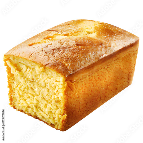 Slice of golden pound cake isolated on transparent background