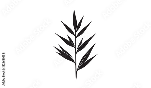 Minimalist black ink drawing of a single tall grass stalk