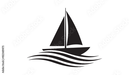 Black silhouette of a sailboat on wavy water