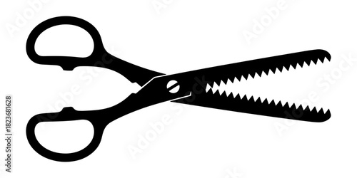 Black Silhouette of Pinking Shears with Serrated Blades.