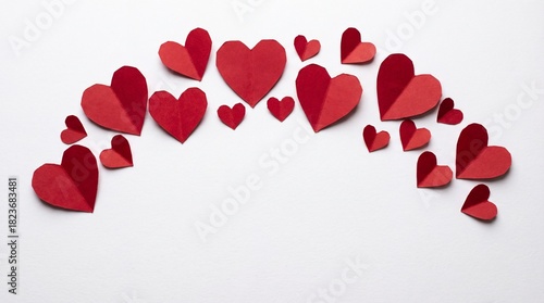 Red paper hearts isolated on transparent background. Valentine's day.