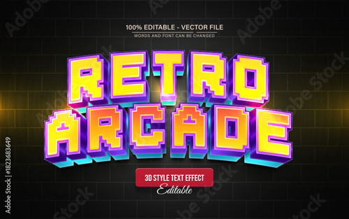 Retro Arcade Pixel Style 3D Text Effect Editable