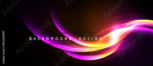 Abstract vibrant waves, orange, pink, purple hues. Dark background creates dramatic visual effect. Modern design element.
