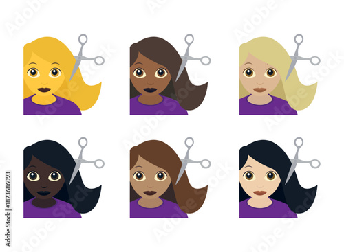 haircut hair woman hairdresser cut scissors women emoji symbol sign icon vector illustration isolated flat