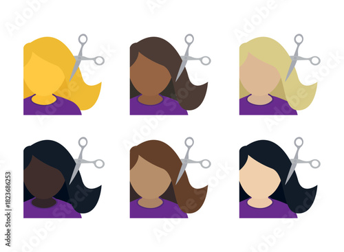 haircut hair woman hairdresser cut scissors women emoji symbol sign icon vector illustration isolated flat