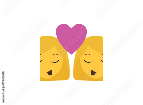 two woman kissing kiss love valentine lesbian gay queer heart head face emoji symbol sign icon vector illustration isolated flat