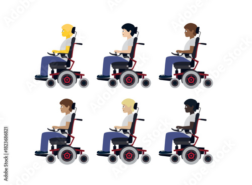person in motorized wheelchair accessibility emoji symbol sign icon vector illustration isolated flat non-binary