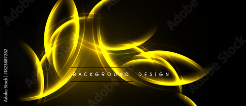 Abstract golden lines swirl, creating dynamic energy. Dark background emphasizes bright curves, modern design element.
