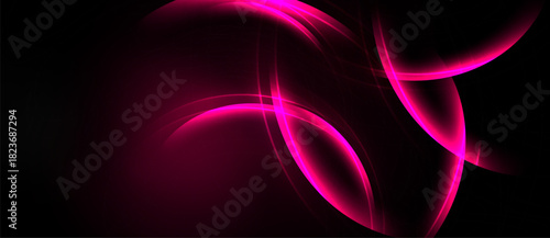 Abstract pink lines over black background. Smooth curves create dynamic, glowing visual effect. Minimalist design, modern aesthetic.