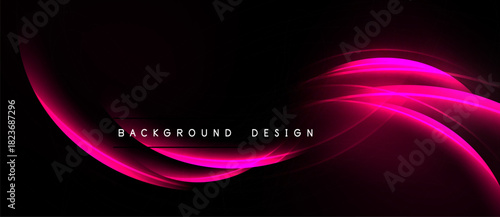 Abstract pink waves over black background. Modern design element, suitable for banners, presentations, digital art. Smooth curves create dynamic visual effect.