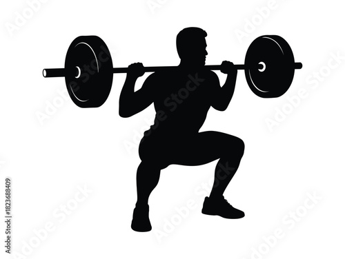 Man Doing Barbell Squat Silhouette - Weightlifting, Fitness & Strength Training