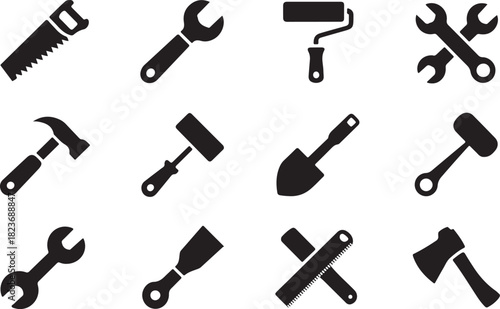 Tool icon set. Hammer turnscrew tools icon. Instrument collection. Vector illustration 