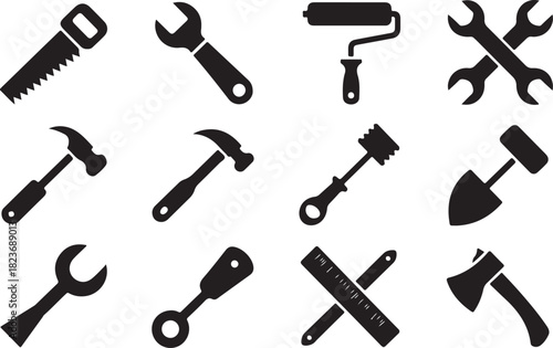 Tool icon set. Hammer turnscrew tools icon. Instrument collection. Vector illustration 