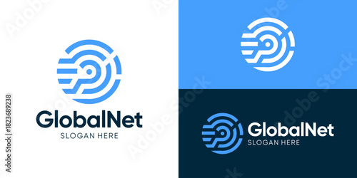 Creative simple global net logo template. Abstract global with wifi signals symbol for Global internet logo design vector illustration.