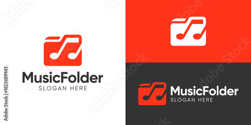Creative simple music folder logo template. Musical note with file folder logo design vector illustration.