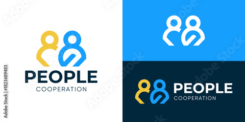 Creative simple people cooperation logo template. People person human leadership employe social logo design vector illustration.