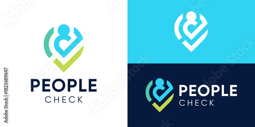 Creative simple people check logo template. Person, human with check mark and location human access logo design vector illustration.