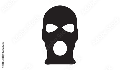 Black ski mask with eye and mouth holes on white background