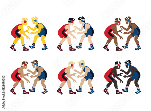 men wrestling sports wrestler man wrestlers red blue emoji symbol sign icon vector illustration isolated flat 
