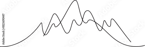 Continuous line art illustration of jagged mountain peaks using handmade sketch contour